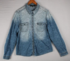 B.L.U.E. Paisley Faded Denim Button-Down Shirt Size Large Light to Dark Wash - Picture 1 of 14