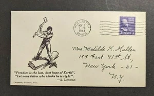 1944 WWII Abraham Lincoln Patriotic Cover Holliston MA to New York City - Picture 1 of 2