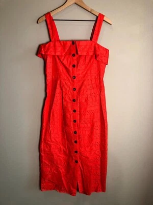 Vestido Shoshanna Mujer Coral Naranja Algodón Ojales Sin Mangas Albi Midi Talla 8 Foto 1 de 4