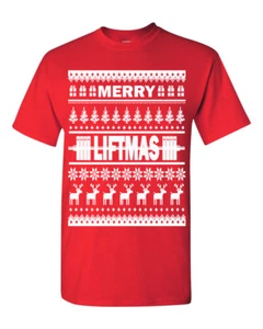 Merry Liftmass Weightlifting Ugly Sweater Design Christmas Men's Tee Shirt 1712 - Picture 1 of 9