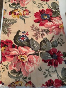 Vintage Barkcloth Pillow Cover Pink, Green, Red, Gold, Blue & Beige Floral - Picture 1 of 4