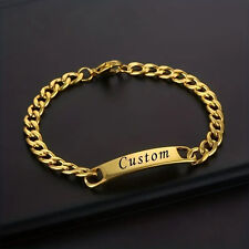 Personalized Custom Engraved  Stainless Steel Gold Cuban Curb 8mm ID Bracelet