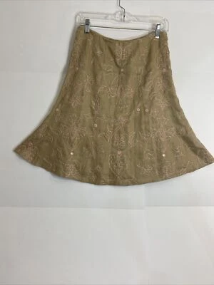 Nic & Zoe Flared A-line Skirt Tan With Pink Embroidery Embellished Fared Lined Foto 1 de 4