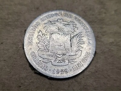 🇻🇪 Moneda Plata Venezuela 2 Bolívares 1929 Y-23 0.835 060424-15 Foto 1 de 4