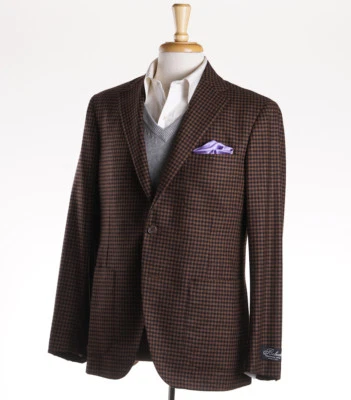 NWT $2395 BELVEST Camel Brown-Black Check Wool-Cashmere Sport Coat 40 R - Image 1 of 4