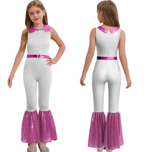 Kids Girls Leotard Metallic Overalls Holiday Rompers Collared Bodysuit Hippie - Picture 1 of 71