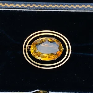 Antique, Edwardian 9ct, 9k, 375 Gold Citrine, target Brooch, Circa 1901 - Picture 1 of 9