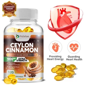 Organic Ceylon Cinnamon Capsules 1800mg - Highest Potency Blood Sugar Support - Picture 1 of 11