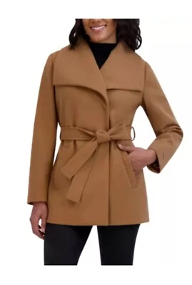Abrigo envolvente de lana sintética resistente al agua Tahari para mujer - bronceado - grande Foto 1 de 4
