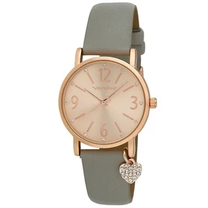 Vernier Women's 34mm Heart Charm Vegan Leather Strap Watch