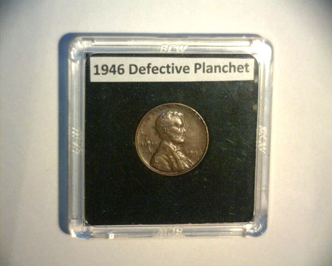 1946 LINCOLN WHEAT CENT, ON A DEFECTIVE PLANCHET, LANINATED US ERROR COIN Cover