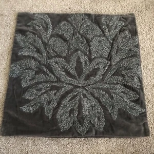 Pottery Barn Velvet Embroidered gray Throw pillow Sham Cover case 20x20 - Picture 1 of 6