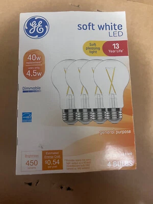 4 GE BULB General Electric A19 bulbs soft white led GE bulbs 40w (4pack)Dimmable - Image 1 of 4