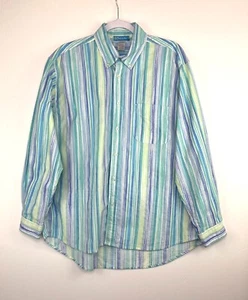 Fresh Produce Men's Size Large Aqua Blue Striped Button-Down Shirt EUC - Picture 1 of 9
