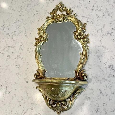 Vintage 1970 Dart Syroco Gold Ornate Wall Mirror & Shelf 2327 Hollywood Regency Cover