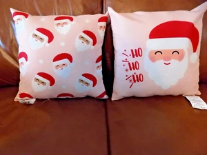Two (2) Sofa Throw Pillows Santa Claus Ho Ho Ho Christmas Holiday Decor  15" NWT - Picture 1 of 3