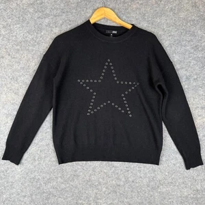 Aqua 100% Cashmere Star Sweater Womens XS Relaxed Slouchy Black Embellished - Picture 1 of 9