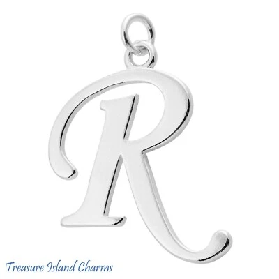Colgante con dije de plata de ley maciza 925 inicial letra R escritura HECHO EN EE. UU. Foto 1 de 2
