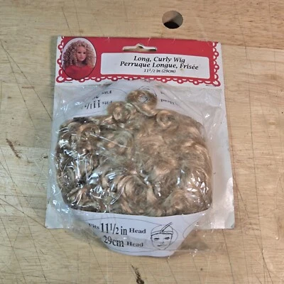 "Peluca larga rizada rubia Fibre Craft 2986-07 se adapta a cabeza de 11,5"" 1996 nueva, paquete sellado" Foto 1 de 2