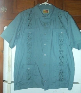Vintage Blue Guayaberra panel shirt by Haband -L ! - Picture 1 of 3