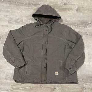 Womens Gray Carhartt Jacket Coat XXL Sandstone 100657 Sherpa Lined - Picture 1 of 7