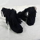 Qupid High Heel Boots Womens 9 Black Tassled Side Zip Stiletto Peep Toe