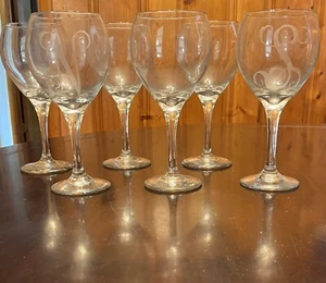 Six Libbey 3056 Perception 10 oz Red Wine Glasses, 2 Monogrammed - Picture 1 of 3