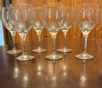 Six Libbey 3056 Perception 10 oz Red Wine Glasses, 2 Monogrammed - Image 1 of 3