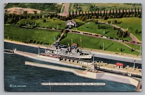 Postcard Seattle Washington Cutter Going Through Government Locks Ballard - Picture 1 of 2