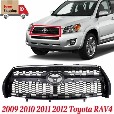 For 2009 2010 2011 2012 Toyota RAV4 Front New Grille Black & Chrome Plastic Body Foto 1 de 4