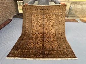 Turkmen Khal Mohammadi Rug 5'1 x 6'8 – Rare Faded Bokhara Wool Area Carpet - Picture 1 of 12