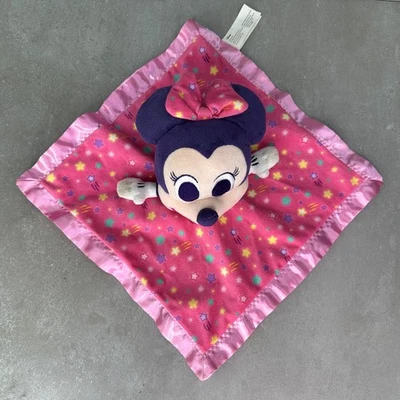 Disney Minnie Mouse Security Blanket Toy Baby Rattle Plush Pink Satin Purple 11" - Image 1 of 4