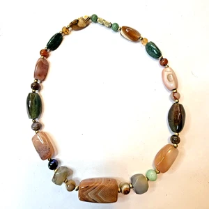 Vintage Halskette Halbedelstein Quarz Achat Bettler Perlen 16 Zoll bunt - Bild 1 von 14