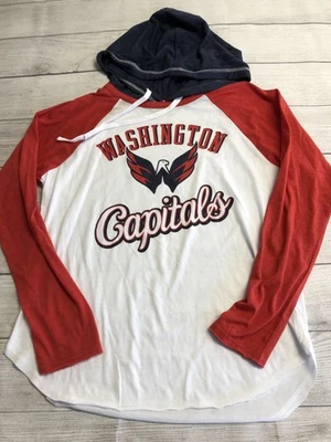 Washington Capitals Shirt Hoodie Womens Large Red White NHL Hockey Long Sleeve - Image 1 of 4