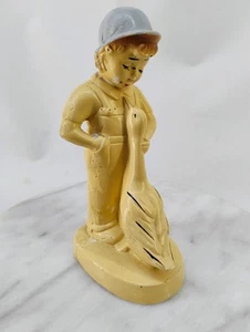 Vintage Chalk Ware Plaster Boy & A Goose Figurine - Picture 1 of 7