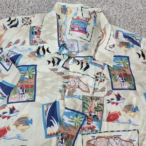 Joe Kealuhas Reyn Spooner Mens XL All Over Fish Floral Postcard Button Up SS - Picture 1 of 5