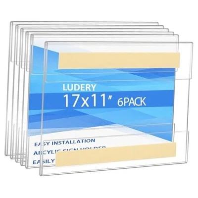 11x17 Acrylic Sign Holder Wall Mount, Clear Acrylic Frame with Adhesive Tape,  - Image 1 of 4