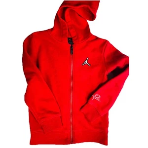 Jordan Jungen Kapuzenjacke rot Langarm durchgehender Reißverschluss Logo Taschen Größe M 5-6 Jahre - Bild 1 von 8