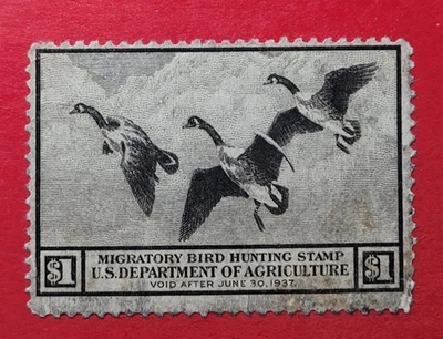 RW3 $1 1936 Migratory Bird Hunting Stamp – Unused – F - NG – 2 tiny thins - Image 1 of 4