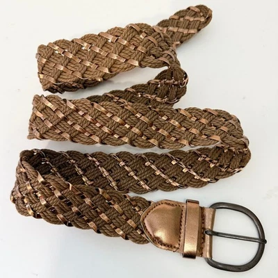 Rose Gold Woven Rope Belt Bronze Metallic One Size Braided Up To 40" Waist Boho - Image 1 of 4