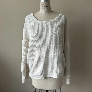 Pink Rose Knit Sweater Cream White Size Large Pullover Scoop Neck Open Back - Picture 1 of 3