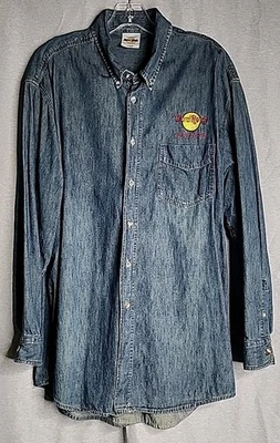 Camisa vaquera Hard Rock Café Puerto Vallarta para hombre XL azul oscuro con cuello abotonado  Foto 1 de 4