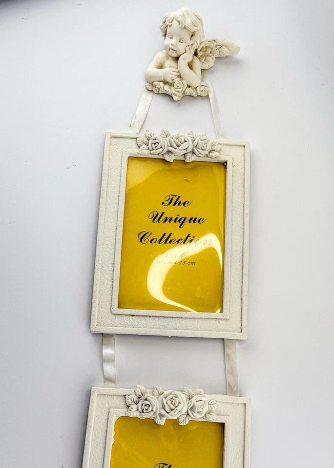 Porta-retrato vintage pendurado anjo 20” querubim duplo chique gasto - Imagem 1 de 4