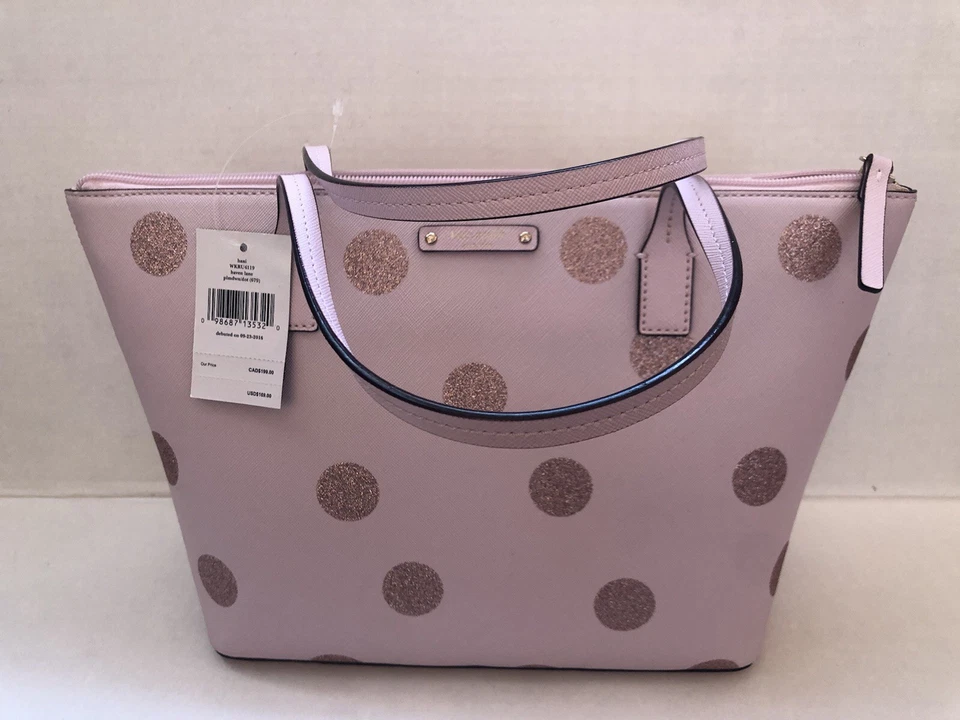 Kate Spade WKRU4119 Hani Haven Lane Handbag Tote Pink Glitter Bug Dot