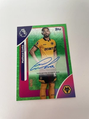 Matheus Cunha Green Sparkle 74/99S SIGNED Autograph Card Topps Premier League 26 - Image 1 of 2