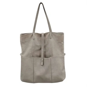 Moda Luxe Tote Shoulder Bag Pebbled Leather Suede Tan Beige - Picture 1 of 8