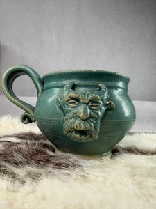 Handmade Pottery Mug Satyr Face Fantasy Mystical Devil - Picture 1 of 9