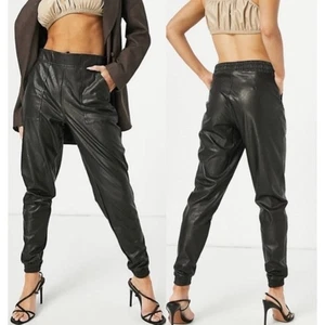 Spanx Faux Leather Joggers Pants XL Black Pull-On High Rise Tapered Ankle - Picture 1 of 9