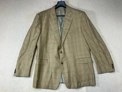 Hickey Freeman Sport Coat Men's Size 46R Silk Wool Beige Plaid Two Button Pics - Image 1 of 4