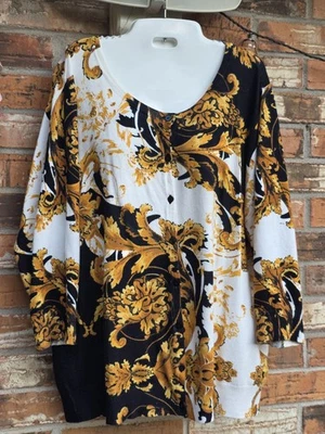 Joseph A Qu'est-ce Que C'est Seda Floral Dorado y Negro Cárdigan Suéter Mujer Talla 1X Foto 1 de 4